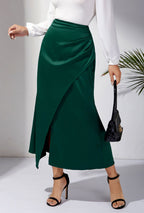 High-Waist Satin Pleated Fishtail Midi Skirt