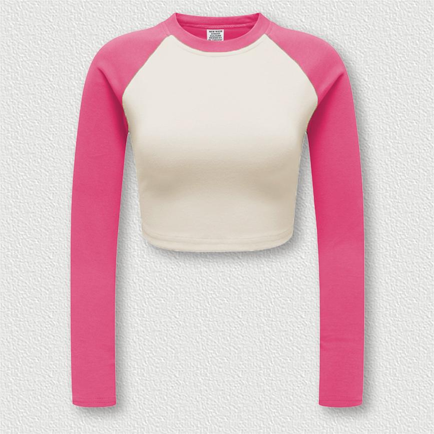 Women’s Color Block Raglan Long Sleeve Crop Top