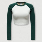 Women’s Color Block Raglan Long Sleeve Crop Top