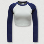 Women’s Color Block Raglan Long Sleeve Crop Top