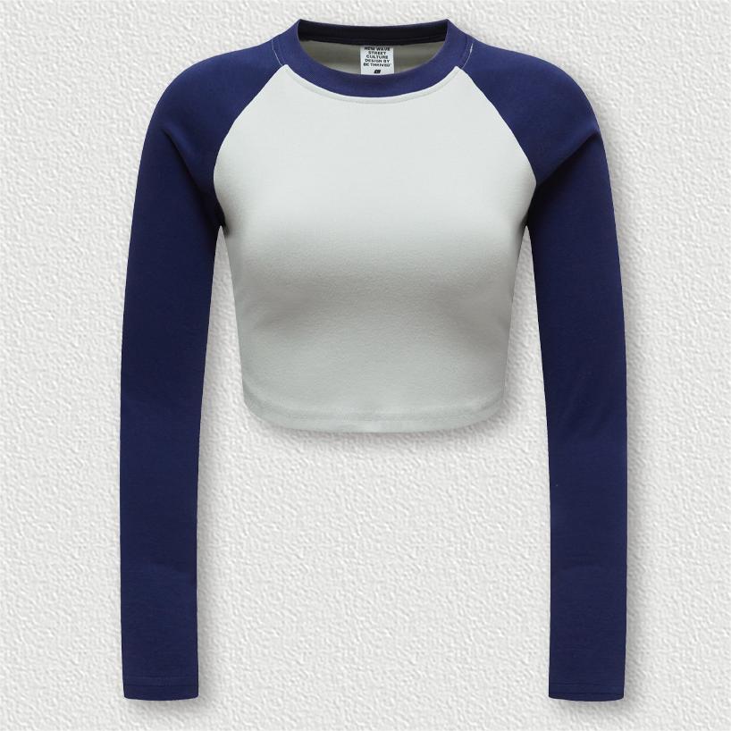 Women’s Color Block Raglan Long Sleeve Crop Top