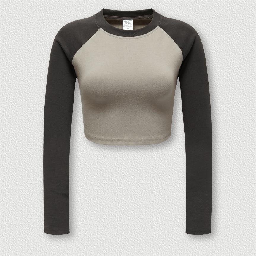 Women’s Color Block Raglan Long Sleeve Crop Top