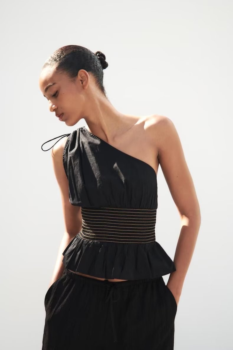 Women's Asymmetric One-Shoulder Lace-Up Top