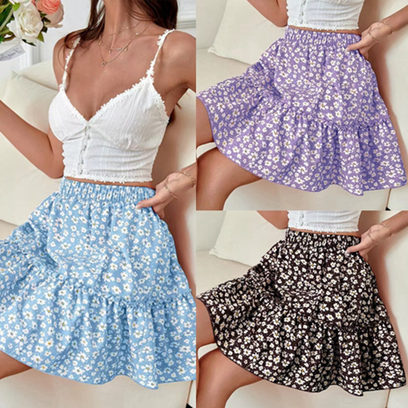 Women's Summer New Floral Print Wood Skirt