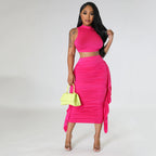 Women's Fringe Sleeveless Two-Piece Skirt Set