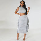 Women's Fringe Sleeveless Two-Piece Skirt Set