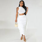 Women's Fringe Sleeveless Two-Piece Skirt Set