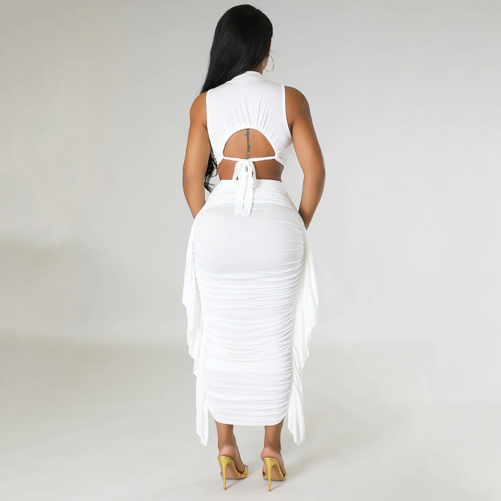 Women's Fringe Sleeveless Two-Piece Skirt Set