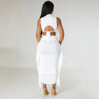 Women's Fringe Sleeveless Two-Piece Skirt Set