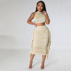 Women's Fringe Sleeveless Two-Piece Skirt Set