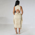 Women's Fringe Sleeveless Two-Piece Skirt Set