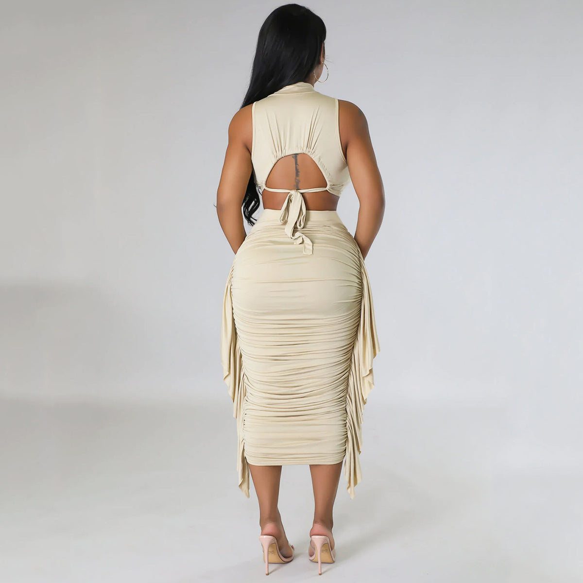 Women's Fringe Sleeveless Two-Piece Skirt Set