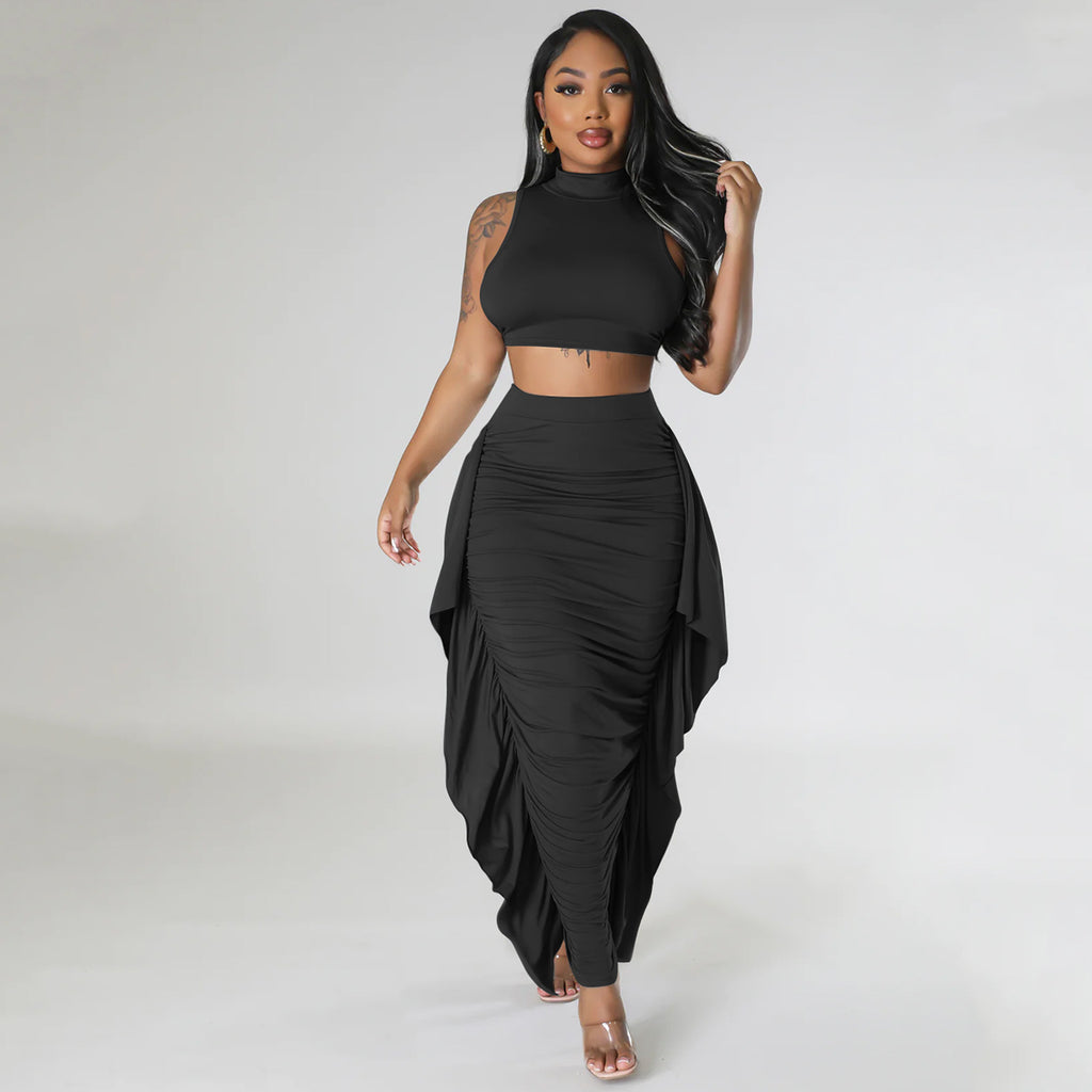 Women's Fringe Sleeveless Two-Piece Skirt Set