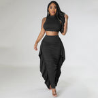 Women's Fringe Sleeveless Two-Piece Skirt Set