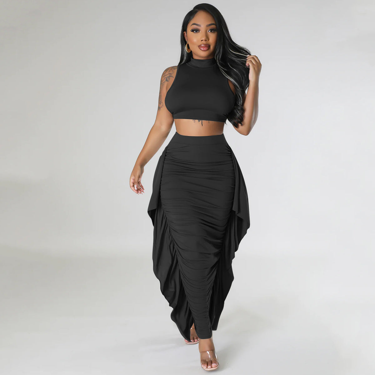 Women's Fringe Sleeveless Two-Piece Skirt Set