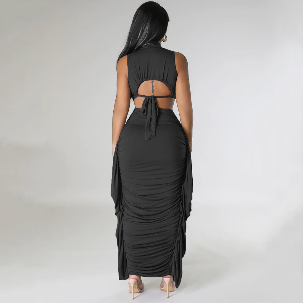 Women's Fringe Sleeveless Two-Piece Skirt Set