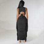 Women's Fringe Sleeveless Two-Piece Skirt Set