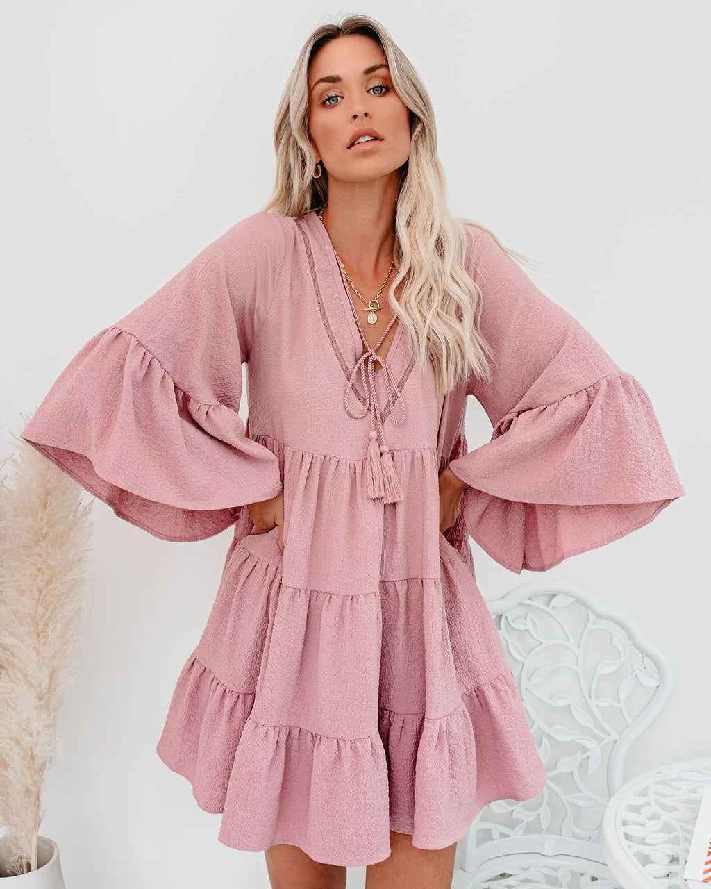 Summer New Lace Tassel Lace Patchwork Ruffled Dress