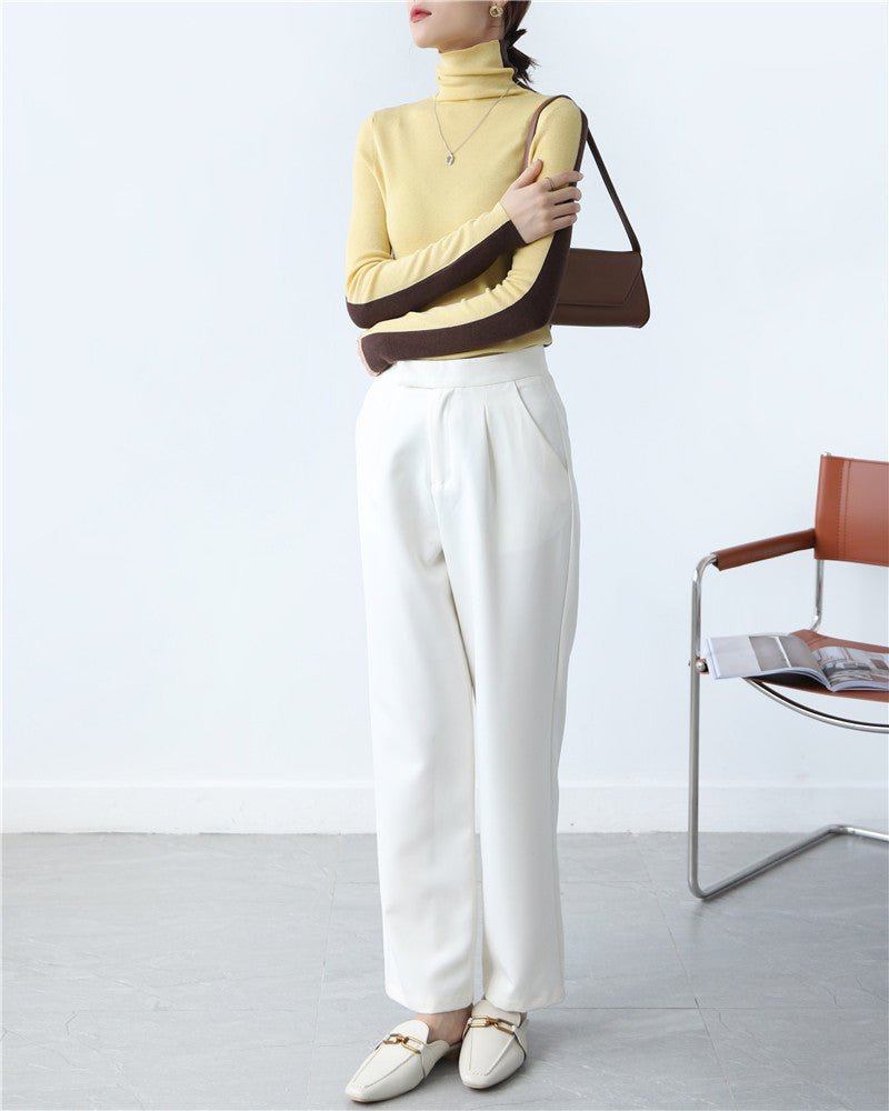 Women's Contrast Color Double Sided Wear Worsted Sweater Autumn Winter Pile Collar Turtleneck Base Sweater Inner Wear