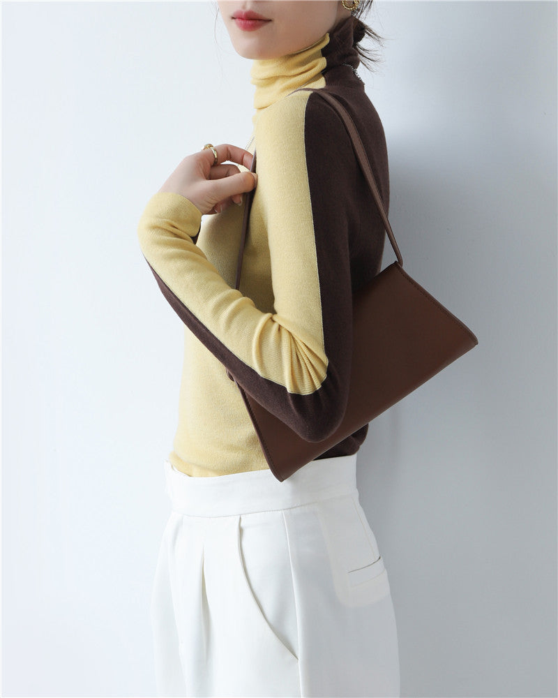 Women's Contrast Color Double Sided Wear Worsted Sweater Autumn Winter Pile Collar Turtleneck Base Sweater Inner Wear