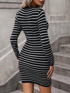Autumn Winter Round Neck Knitwear Color Striped Pullover Midi Sweate