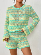 Autumn Winter Stitching Knitwear Loose Color Round-Neck Striped Sweater Two-Piece Set