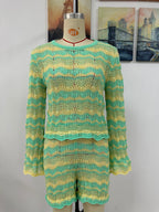 Autumn Winter Stitching Knitwear Loose Color Round-Neck Striped Sweater Two-Piece Set