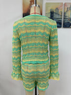 Autumn Winter Stitching Knitwear Loose Color Round-Neck Striped Sweater Two-Piece Set
