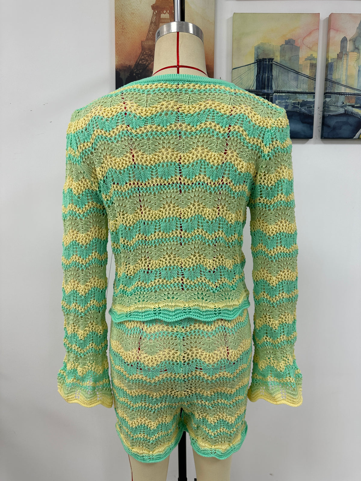 Autumn Winter Stitching Knitwear Loose Color Round-Neck Striped Sweater Two-Piece Set
