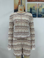 Autumn Winter Stitching Knitwear Loose Color Round-Neck Striped Sweater Two-Piece Set