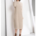 Women's Autumn Winter Half High Collar Sweater Knitted Dress Mid Length