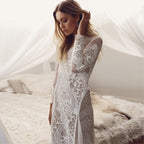 Women's Long-Sleeve Lace Backless Formal Dress