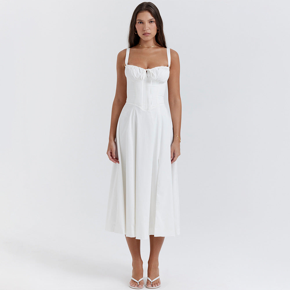 Women's Square-Neck Floral Tie Sleeveless Midi Dress