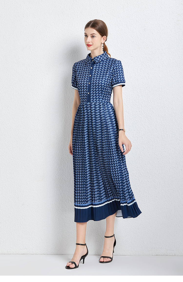 Elegant Pleated Waisted Midi Dress