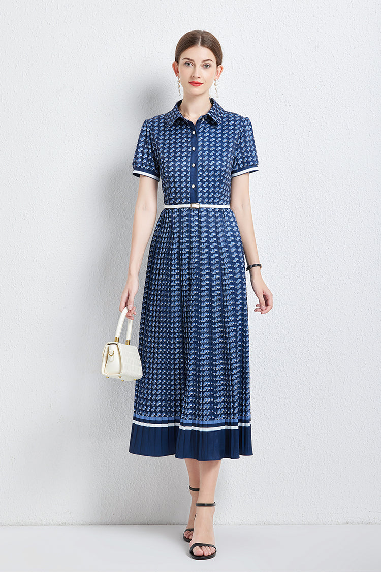 Elegant Pleated Waisted Midi Dress