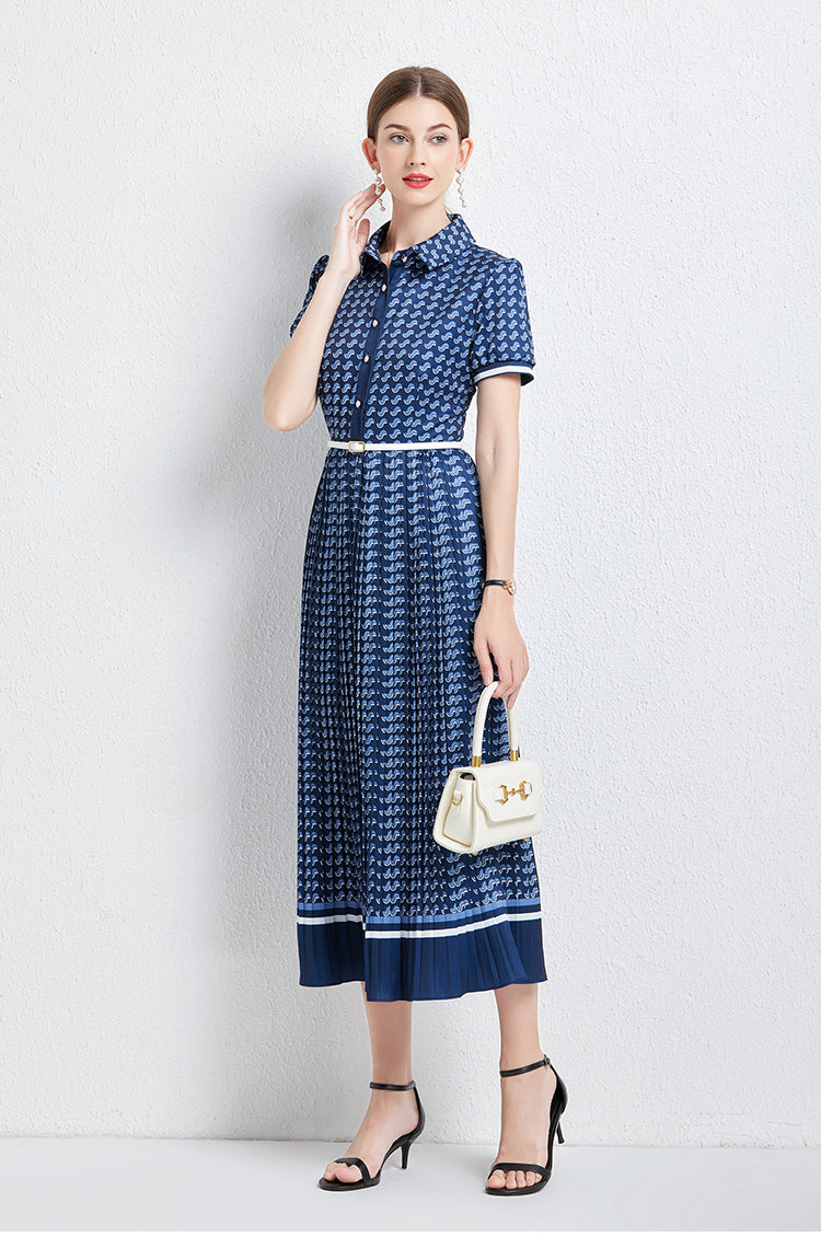 Elegant Pleated Waisted Midi Dress