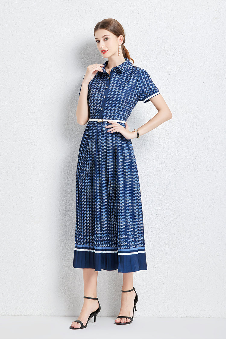 Elegant Pleated Waisted Midi Dress