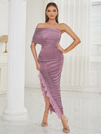 One-Shoulder Ruffle Split Bodycon Dress