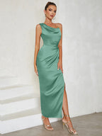 Women's Summer Simple Waist Hollow Out Cutout Slit Sheath Dress