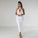 Women's Halter Backless V-Neck Midi Dress