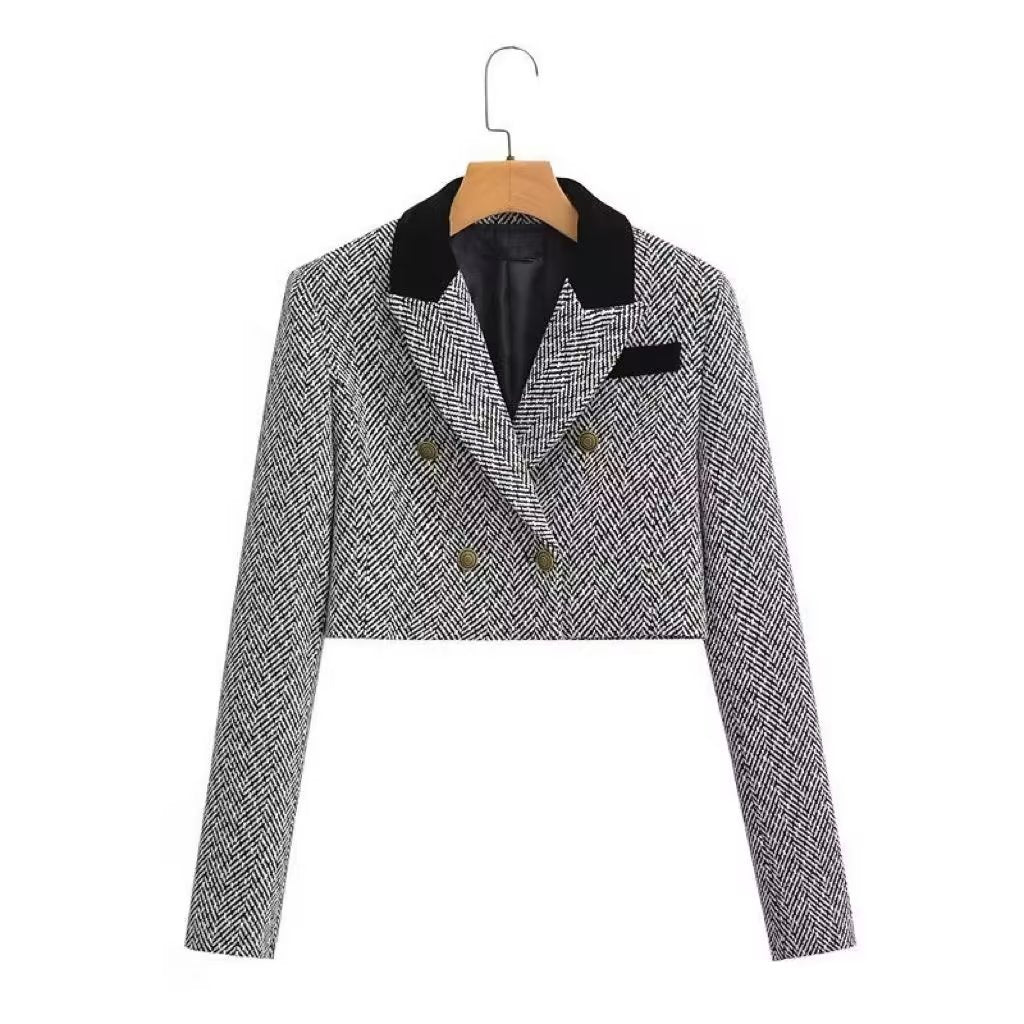 Women's Sweet Round Neck Herringbone Coordinated Two-Piece Set