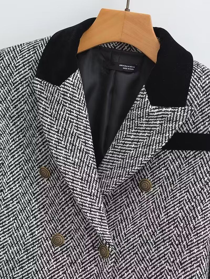 Women's Sweet Round Neck Herringbone Coordinated Two-Piece Set