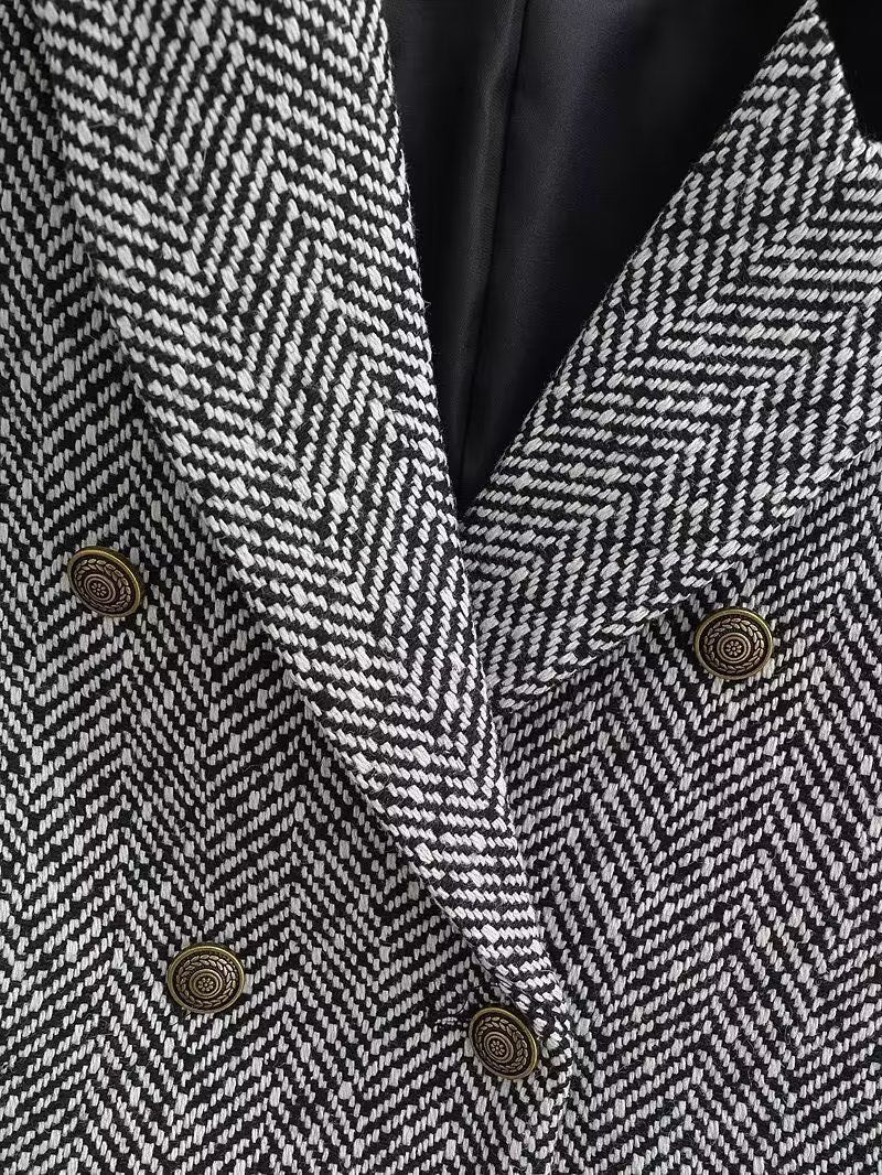 Women's Sweet Round Neck Herringbone Coordinated Two-Piece Set