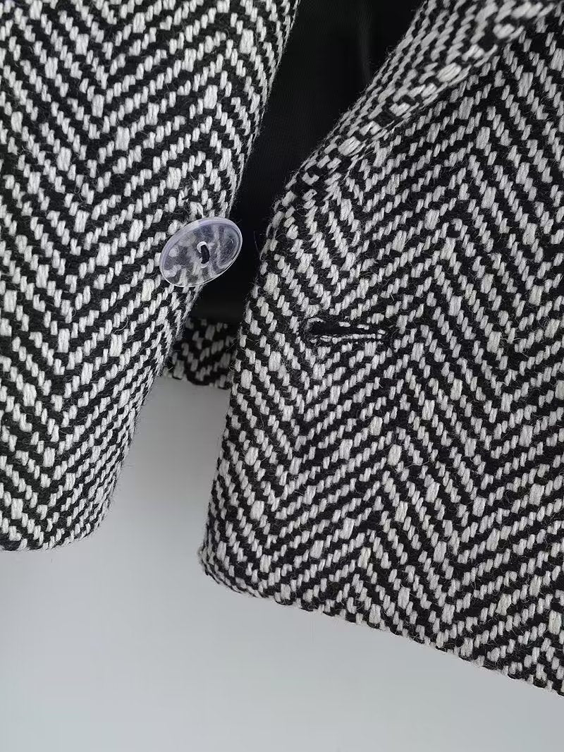 Women's Sweet Round Neck Herringbone Coordinated Two-Piece Set