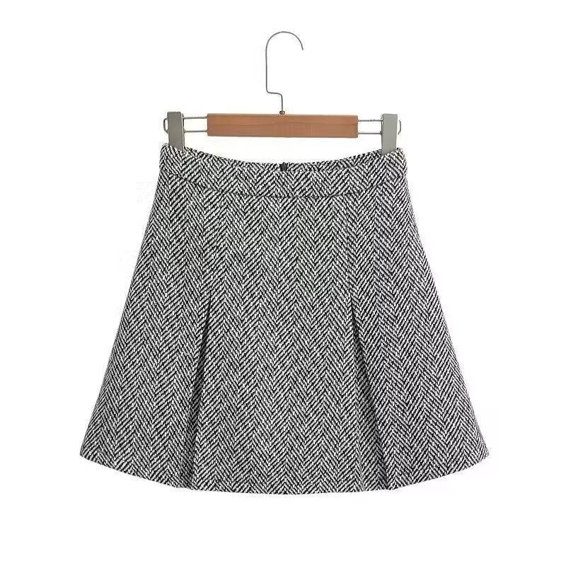 Women's Sweet Round Neck Herringbone Coordinated Two-Piece Set