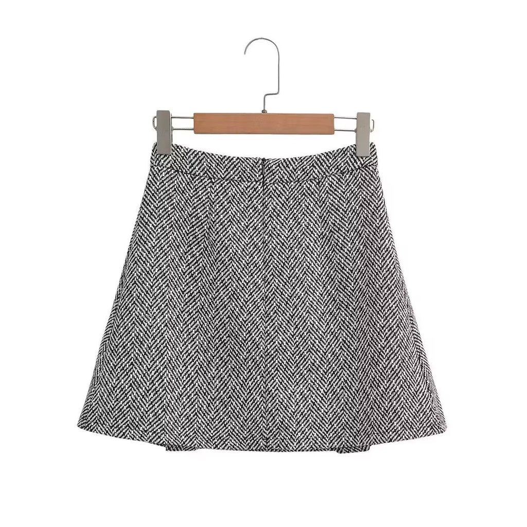 Women's Sweet Round Neck Herringbone Coordinated Two-Piece Set