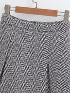 Women's Sweet Round Neck Herringbone Coordinated Two-Piece Set