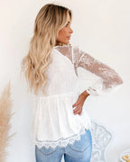 Women’s Lace Bow Strap V Neck Long Sleeve Blouse