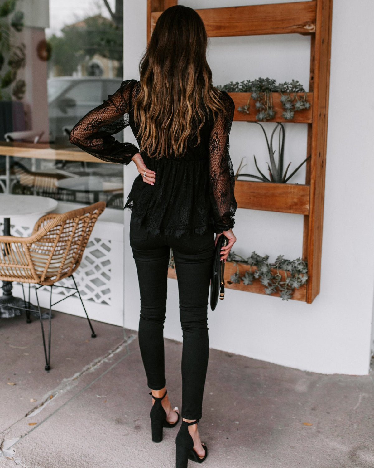 Women’s Lace Bow Strap V Neck Long Sleeve Blouse