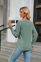 Women's Lace-Trim V-Neck Long-Sleeve Top – Relaxed Blouse